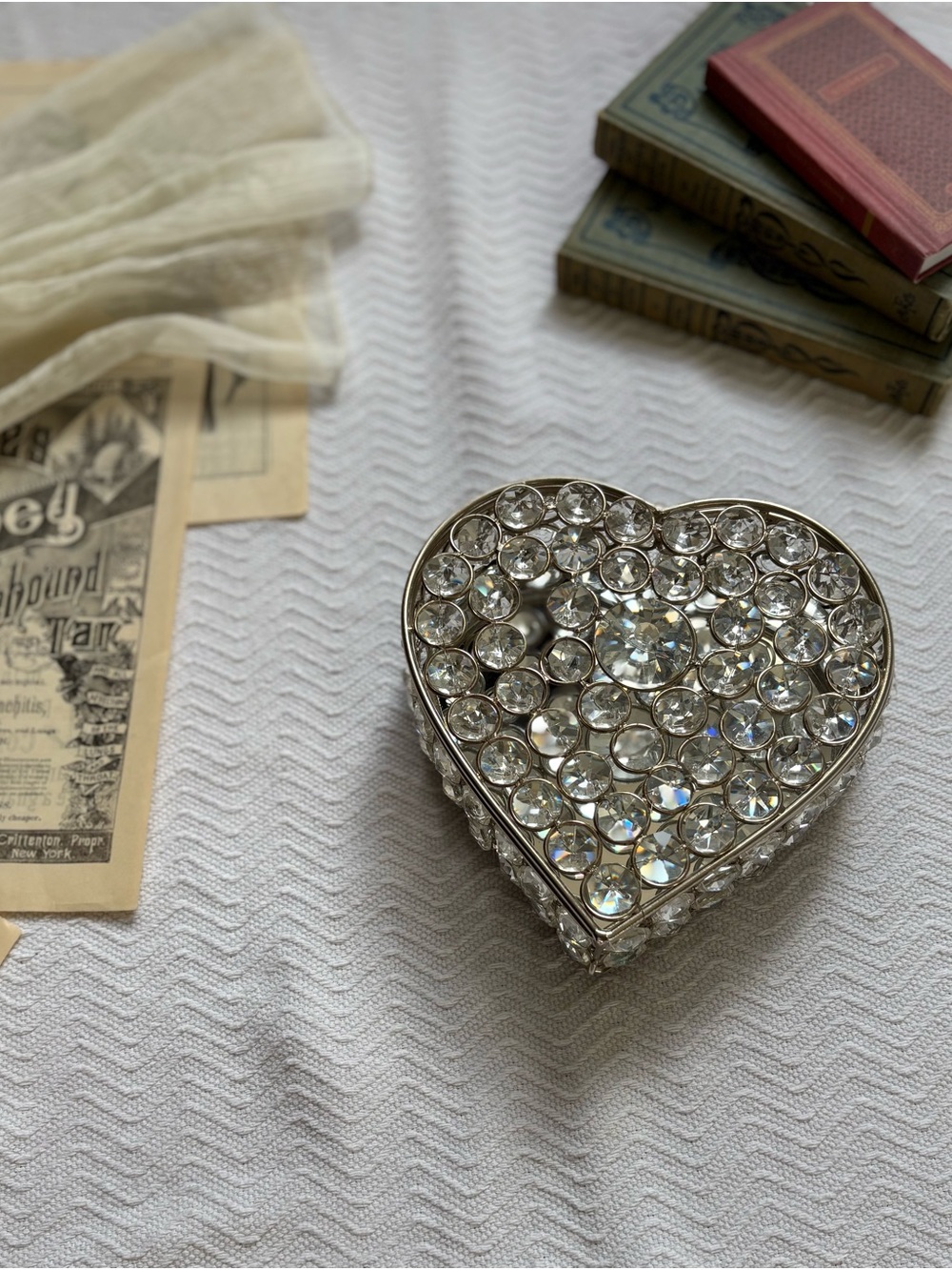 Crystal Heart Jewelry Box - Silver Tone